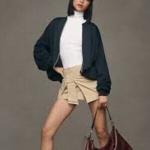 Anthropologie Pilcro Bubble Bomber‎ Jacket XXS/XS Navy Blue Full Zip Cropped